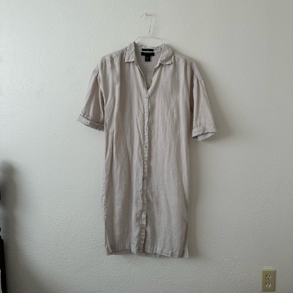 Split Hem Relaxed-Fit 100% Linen Dress